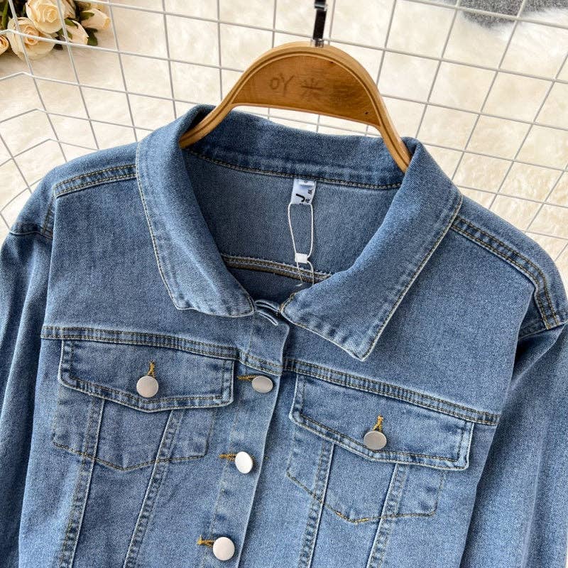 BLUE Cropped Denim Jacket and High-Rise Shorts Set for wholesale on Faire7