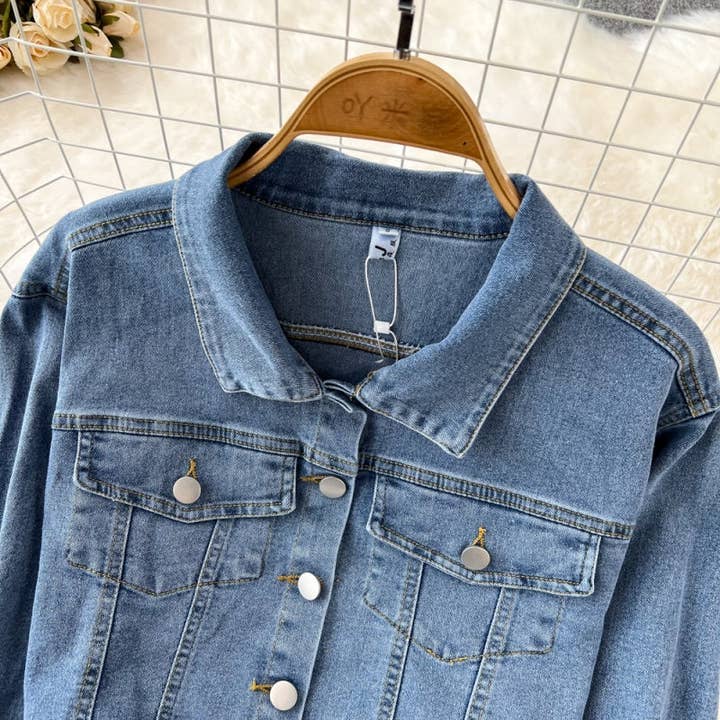 BLUE Cropped Denim Jacket and High-Rise Shorts Set for wholesale on Faire7