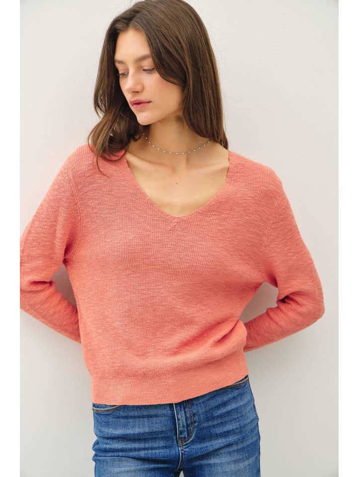 Be Cool - Wholesale Knit Sweater - Women's - LONG SLEEVE V-NECK COTTON SLUB SWEATER5