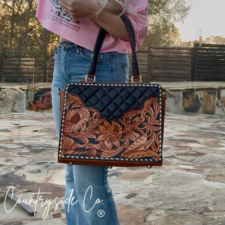 Laney Tooled Leather Handbag for wholesale by Texas Western Cowhide Bags and More