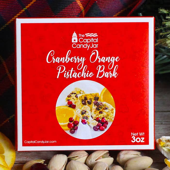 Boîte-cadeau en écorce de pistache et canneberge (3 oz) pour la vente par Capital Candy Jar