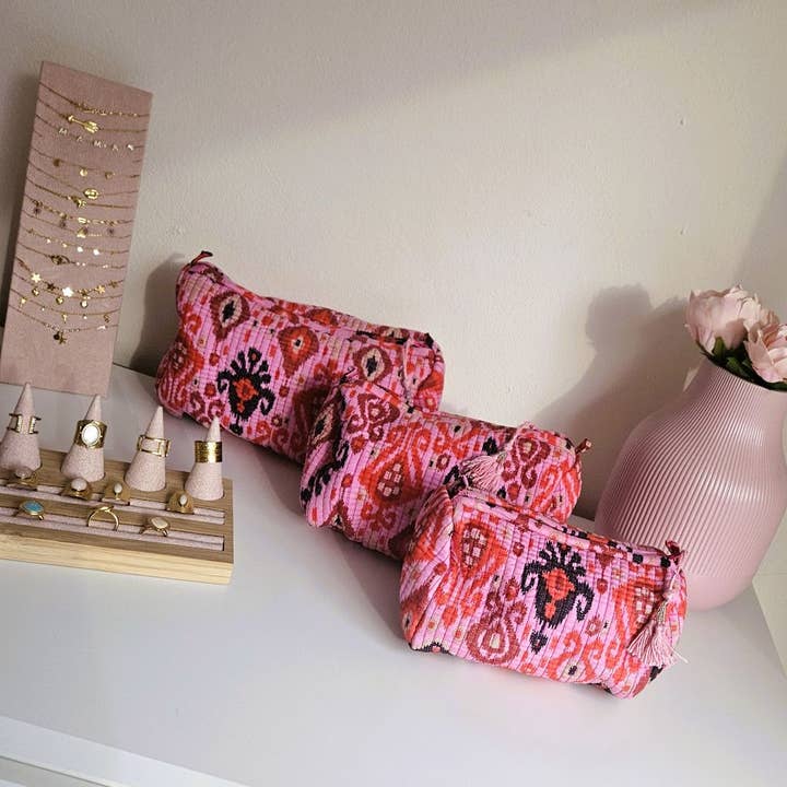 Ibiza Boutique - Wholesale Toiletry Bag - Women's - Block print toiletry bag pink small1