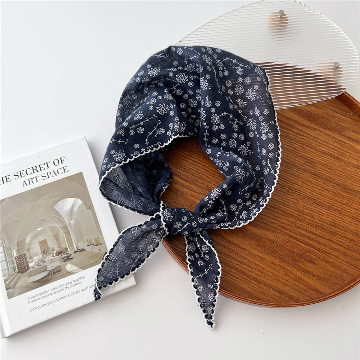 ACCITY - Wholesale Scarf - Women's - Lace Trim Cotton Linen Floral Triangle Scarf_CWASC08501