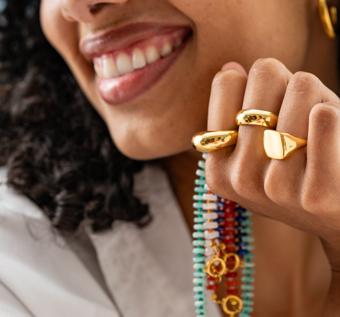 INK + ALLOY - Vente Anneau/bague à empiler - Agatha Bague Épaisse Arrondie en Laiton Vente en Gros - Taille 72