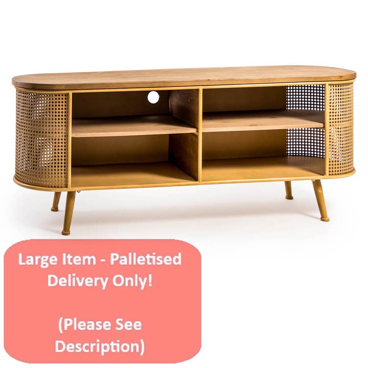 Rustik metal, rattan og træ retro medieenhed for engroshandel hos McGowan & Rutherford Ltd