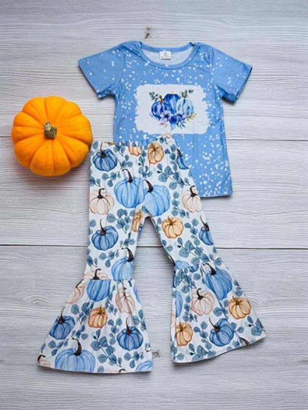 Light blue pumpkins & flowers 2pc set 1177WY for wholesale by luluclothes