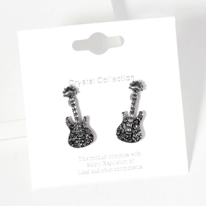 Sensibling Corp. - Wholesale Stud/Post Earrings - Crystal Stone Paved Guitar Stud Earrings