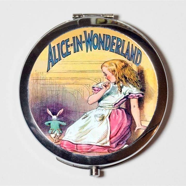 Alice in Wonderland Compact Mirror - White Rabbit Lewis Carroll - Make Up Pocket Mirror for Cosmetics for wholesale by FringePop