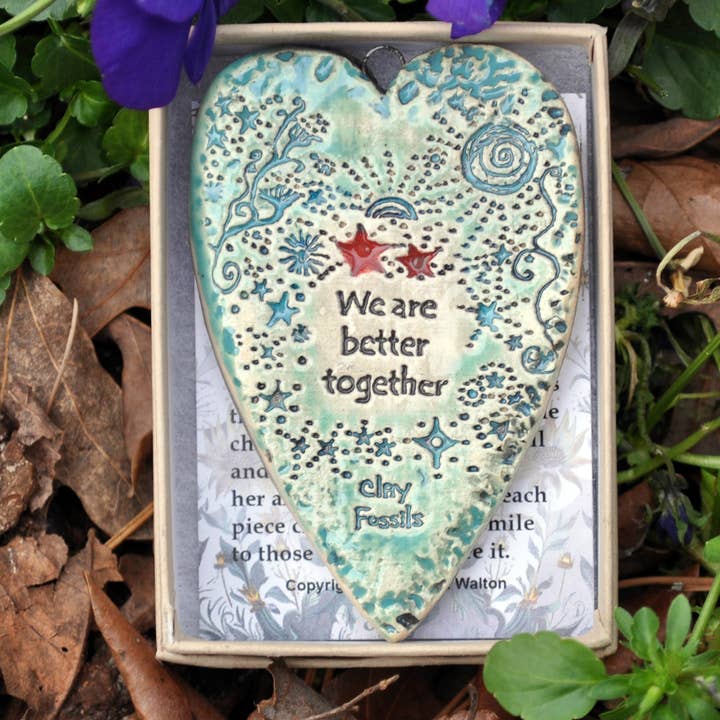 Better Together, gift, pottery ornament, USA, handmade for wholesale by Clay Fossils