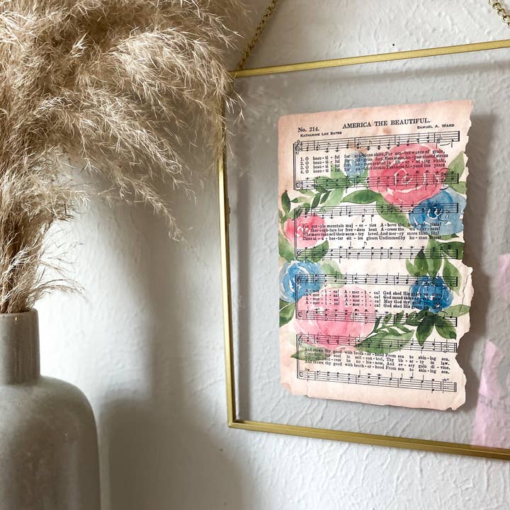 Watercolor Floral Hymn Print- "America The Beautiful" for wholesale by Due To Joy