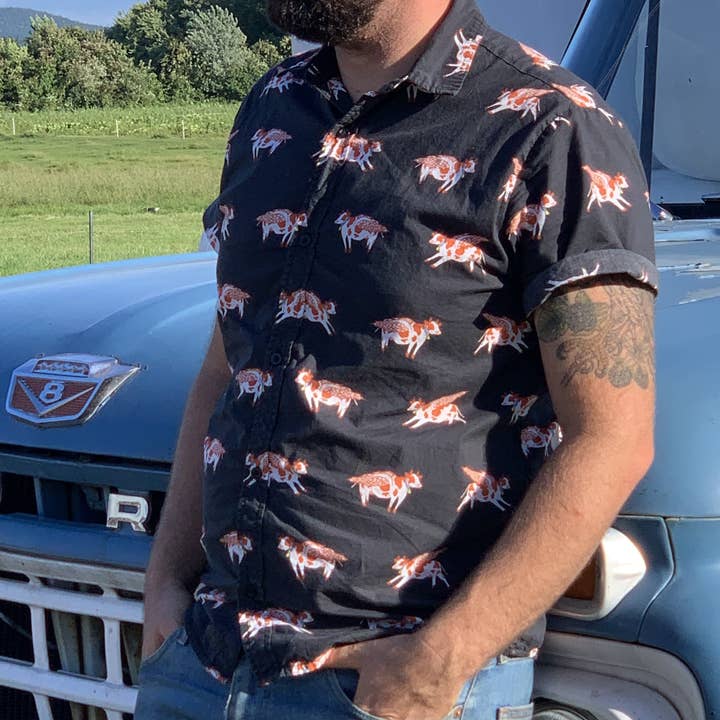 Animal Instincts - Wholesale Button Down Shirt - Unisex - Flying Cows Unisex Cotton Button Up Short Sleeves1