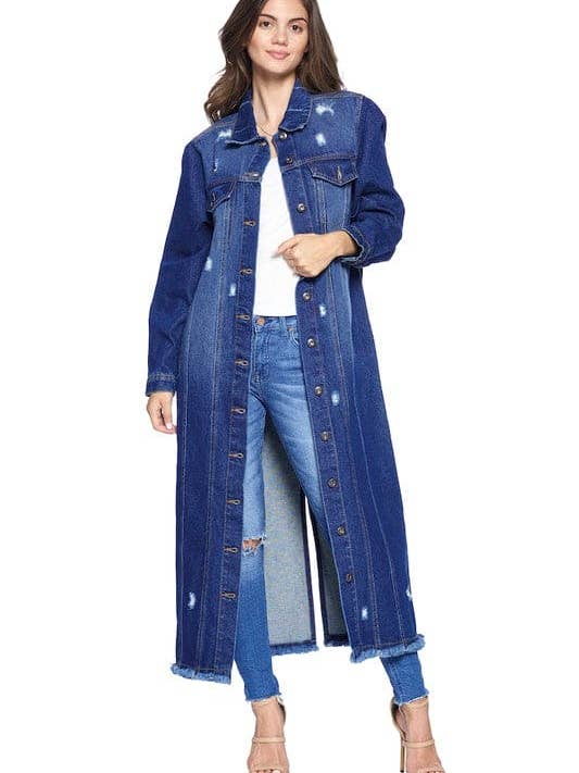 Fleur Couture - Wholesale Denim Jacket - Women's - DENIM LONG JACKETS DISTRESSED WASHED1