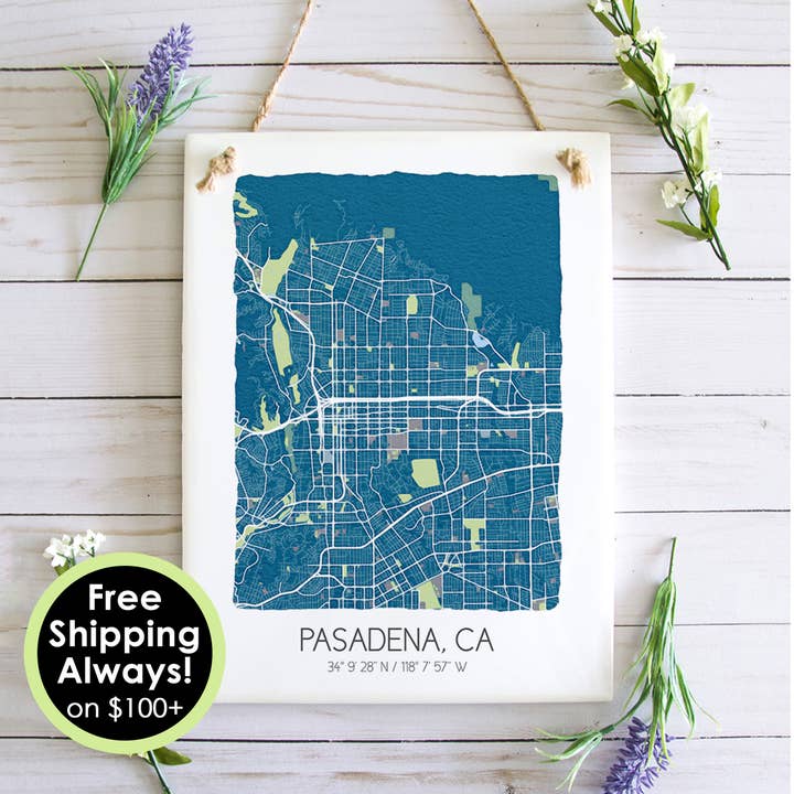 Pasadena California Map Wall Tile - Ceramic Tile Wall Art for wholesale by Sparks House Co.