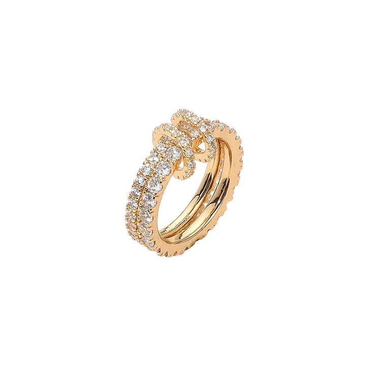 Sensibling Corp. - Wholesale Multi-Stone Ring - Two Tone Stone Paved Interlocking Double Band Ring9