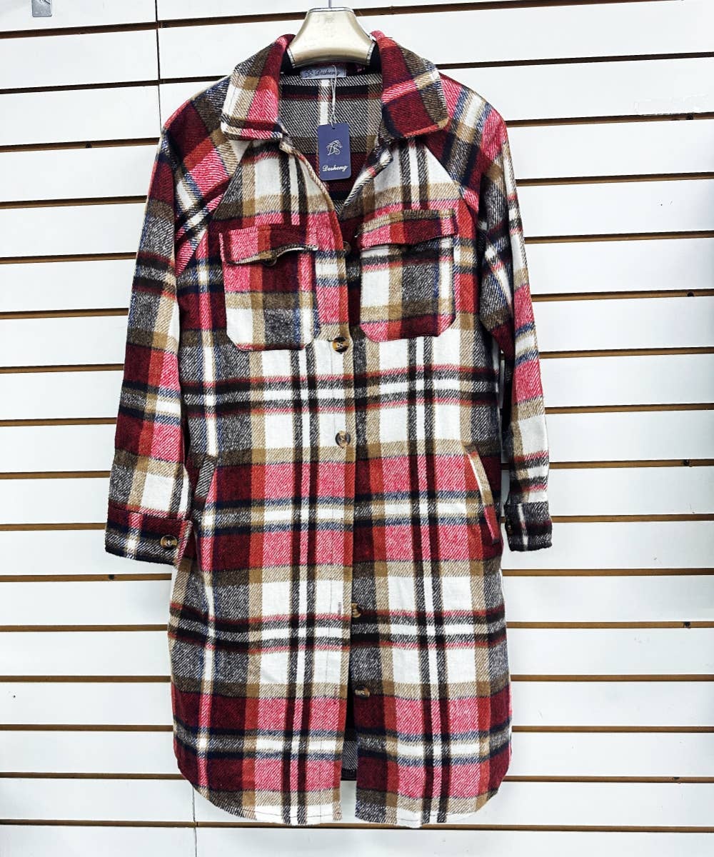 DESHENG ENTERPRISE – Großhandel Mantel - Damen – KARIERTER FLANELLMANTEL, JACKE, BRAUN3