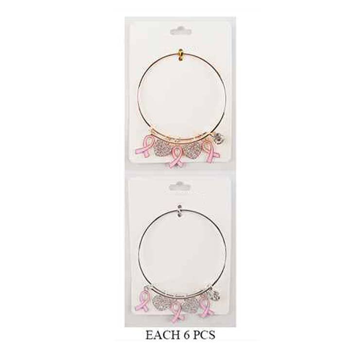 Sensibling Corp. - Wholesale Charm/Dangle Bracelet - 12PCS - Awareness Pink Ribbon Charm Heart Accents Bangle Bracelets1