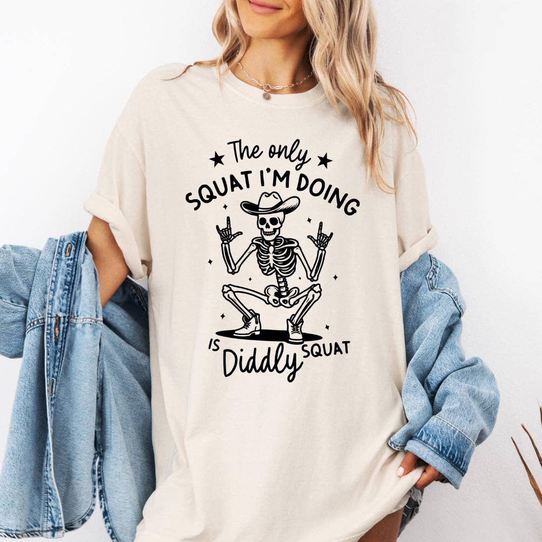 Peach Closet – wholesale Screen printed t-shirt – Women′s – The Only Squat I'm Doing Is Diddly Squat Tee or Sweatshirt0
