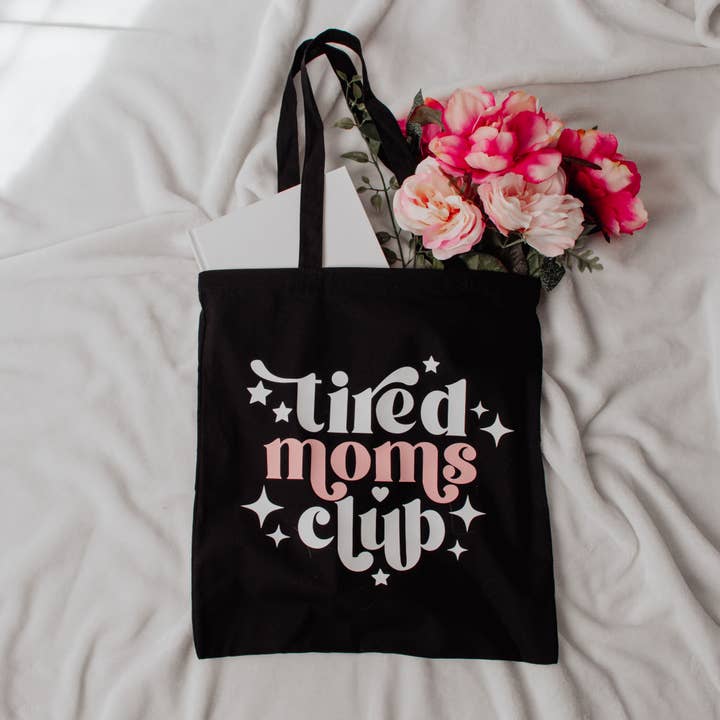 Tired Moms Club Tote Bag - Mom Tote Bag - Reusable tote bag for wholesale by Paper Giggles