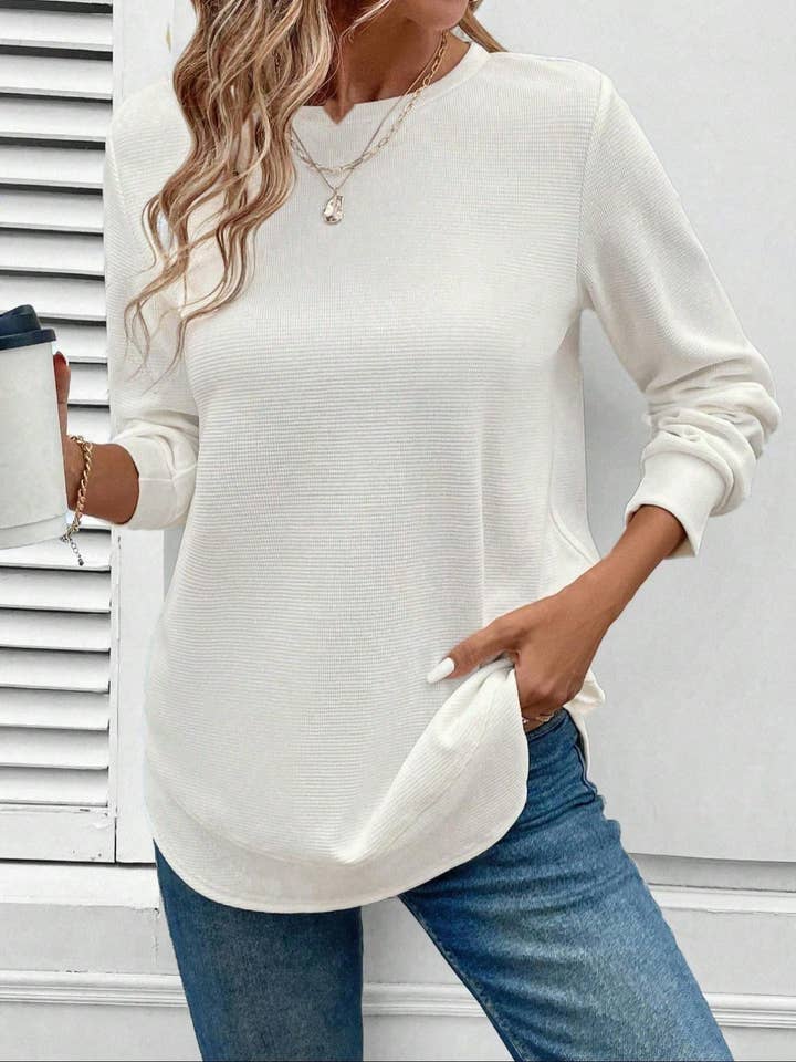 Rosa Clothing - Wholesale Sweatshirt - Women's - Asymmetric-hem casual long-sleeved waffle top9