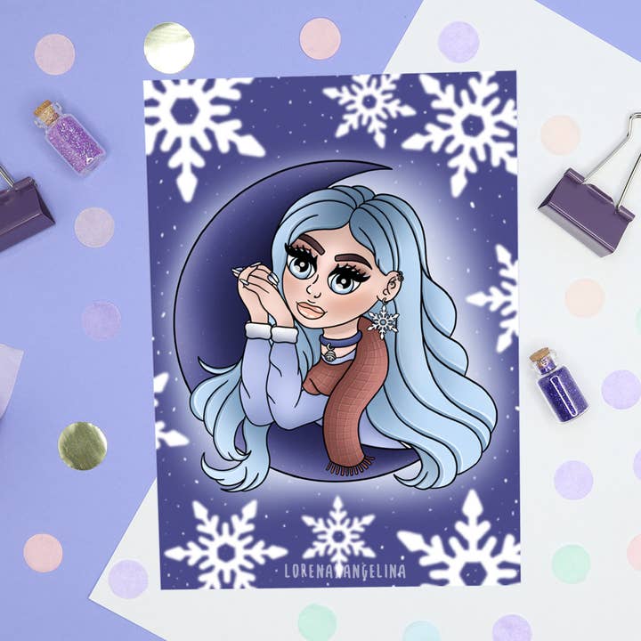 Winter Witch Art Print Witchy Moon Print for wholesale by LorenaxAngelina