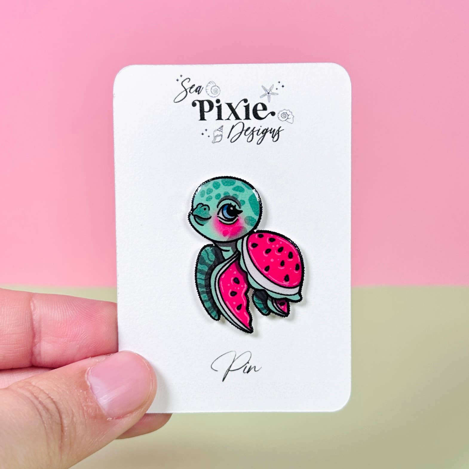 Sea Pixie Designs – wholesale Nål och knapp för kavajslag – Vattenmelon Havssköldpadda Frukt Kust Stift