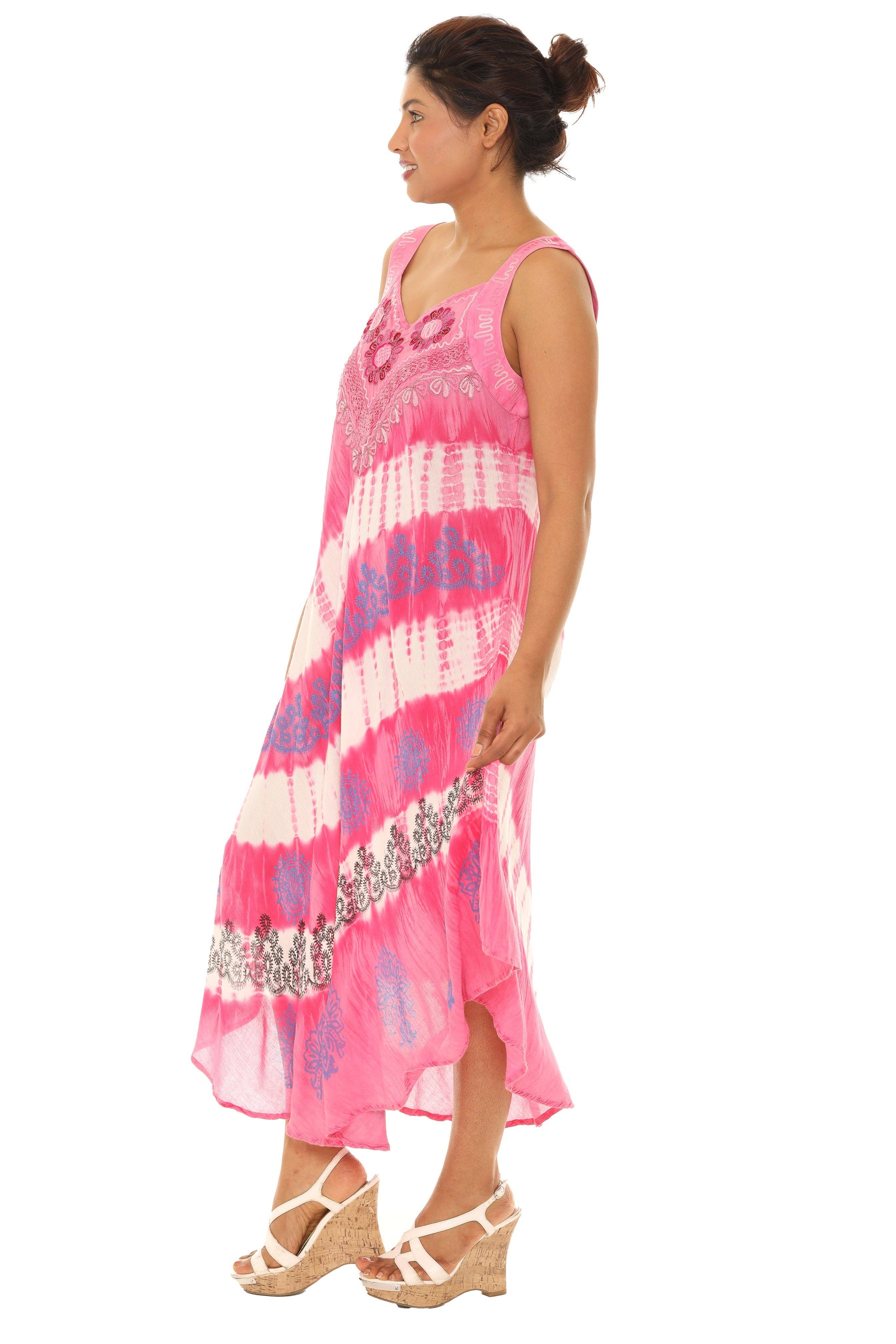 Shoreline Wear. INC - Vendita all'ingrosso Vestito - Donna - Prendisole lungo senza maniche tie-dye a righe diagonali7