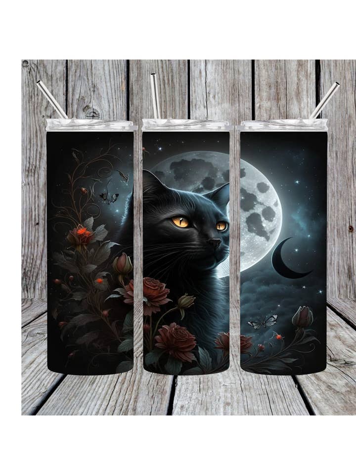 Black cat tumbler for wholesale by Eclectic Wallflower Boutique