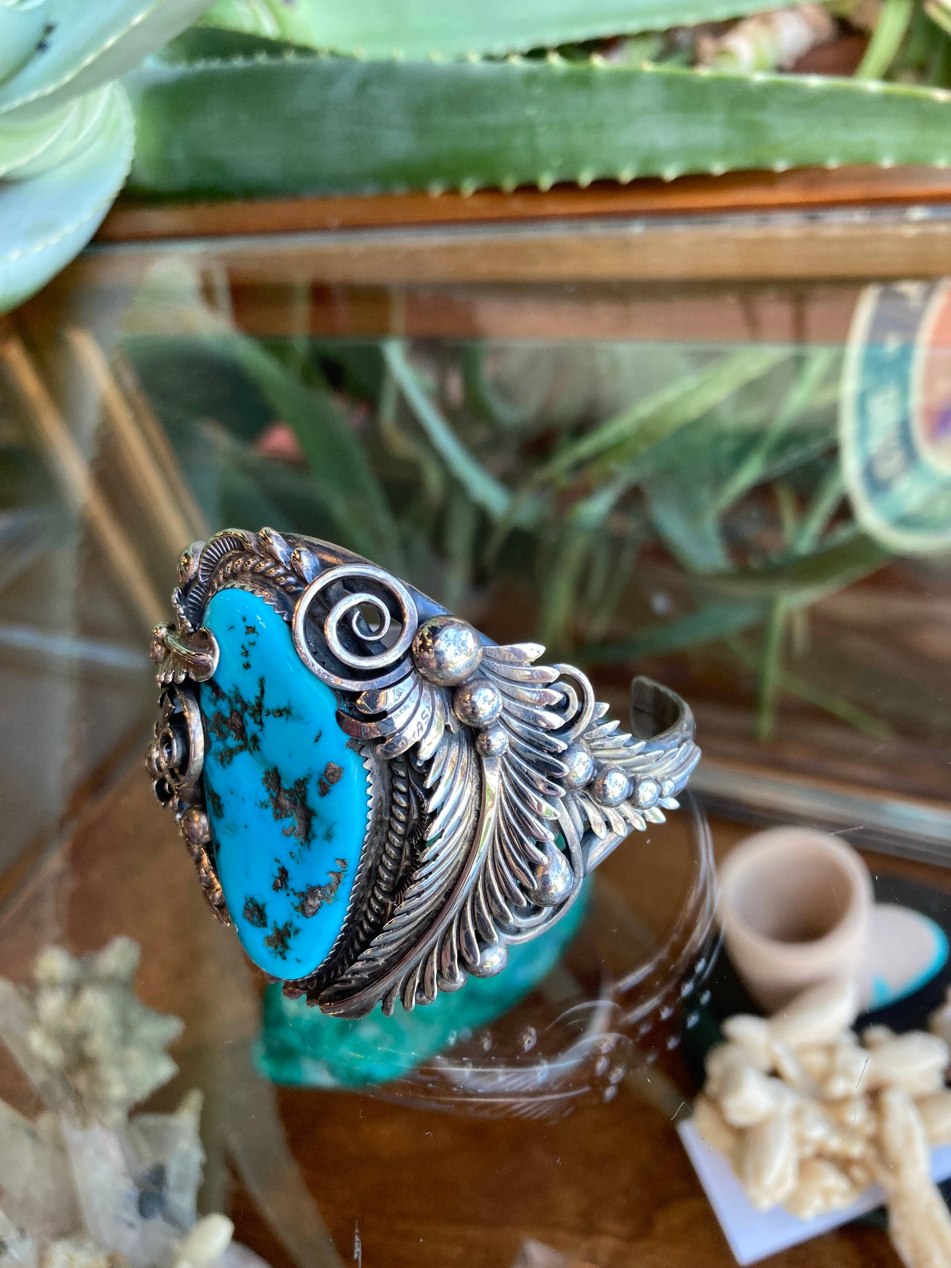 Rainbow Trading Post - Wholesale Cuff Bracelet - GIANT VINTAGE NATIVE AMERICAN TURQUOISE STERLING SILVER CUFF2