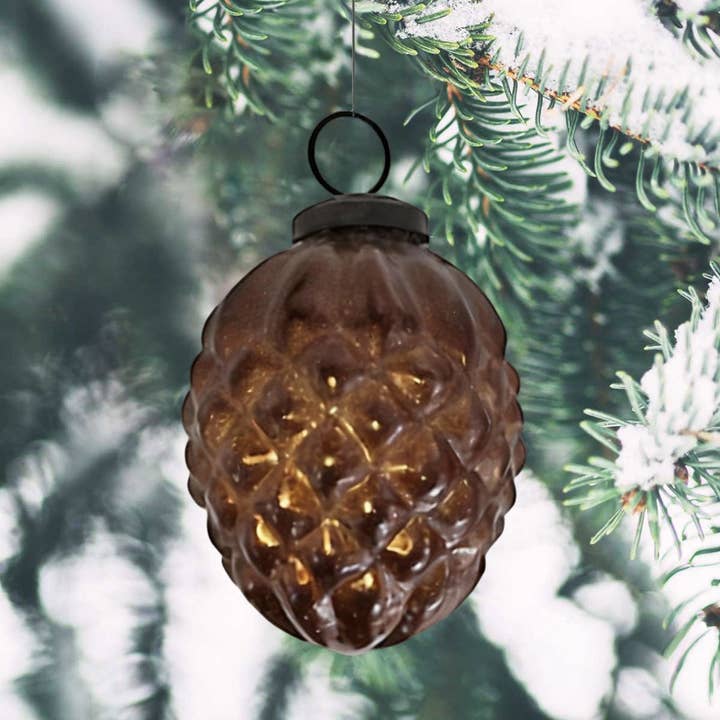 Antikas - Wholesale Christmas Decoration - Christmas bauble cone shape brown, diamond structure, handmade in India, 6x8 cm1