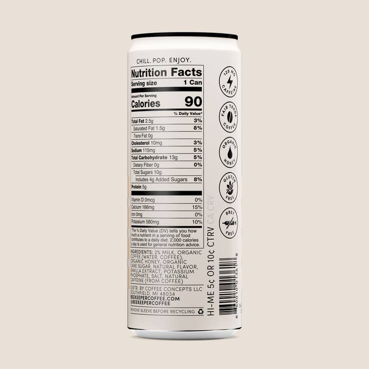 Beekeeper Coffee - Wholesale Iced Coffee/Cold Brew - Vanilla Cold Brew Latte - 12 Pack Case1