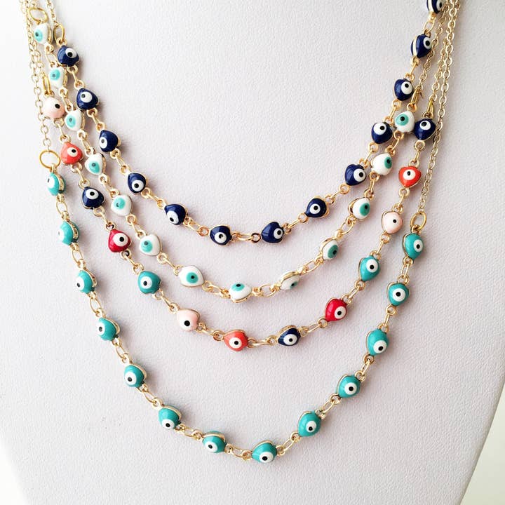 Evileyefavor - Wholesale Beaded/Pearl Necklace - Evil Eye Necklace, Evil Eye Bead Necklace, Tiny Evil Eye Charms, Blue Evil Eye Necklace