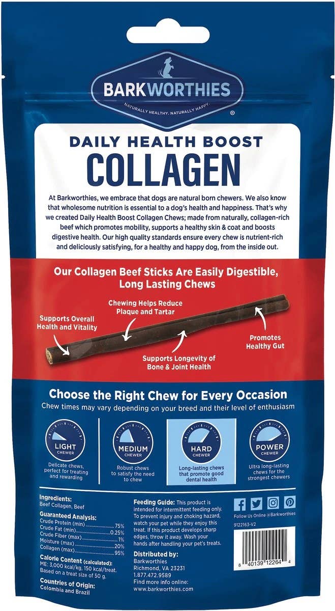 Pet Palette Distribution - Wholesale Pet Bone/Rawhide - Dog - Barkworthies Collagen Beef Sticks Plain 6" 3pk1