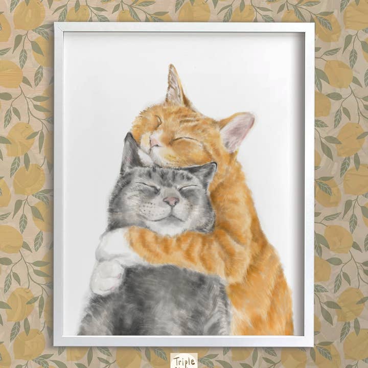 Bryllup & Jubilæum Gave | Cat Snuggles i Kærlighed Art Print for engroshandel hos Triple Studio