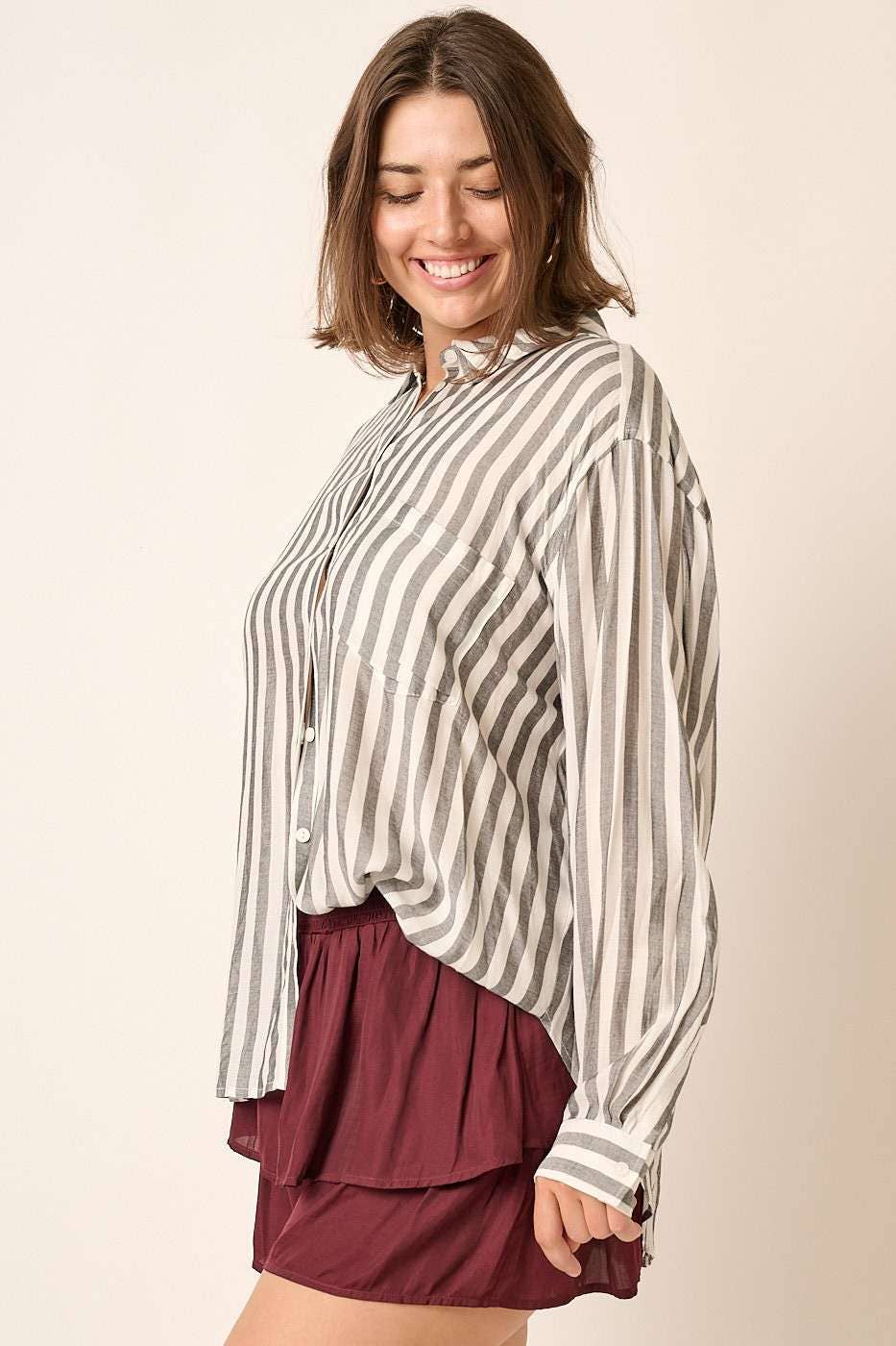 mittoshop – wholesale Buttoned-down shirt – Women's – PLUS STRIPED BUTTON DOWN SHIRT8