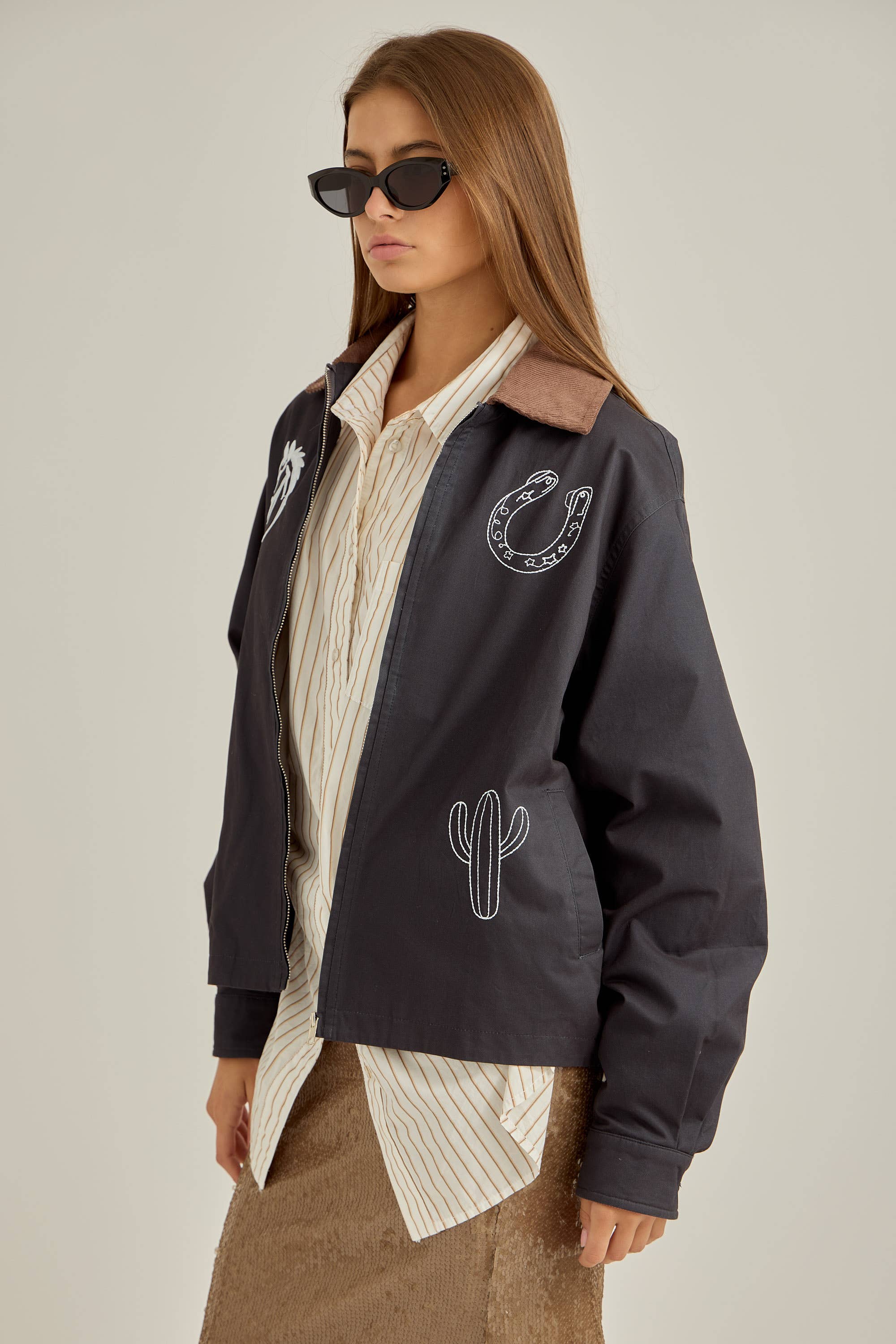 Navy brown Westward accent color detail jacket for wholesale on Faire4