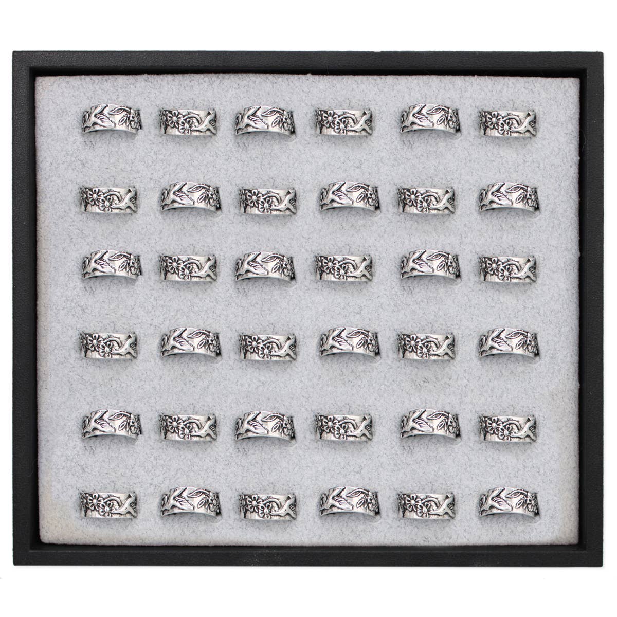 ZAD – wholesale Band/stacked ring – Bird Flower Silver Vintage Band Ring Display0