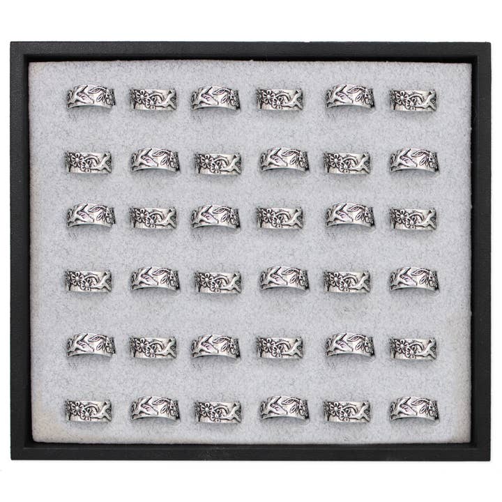 ZAD – wholesale Band/stacked ring – Bird Flower Silver Vintage Band Ring Display