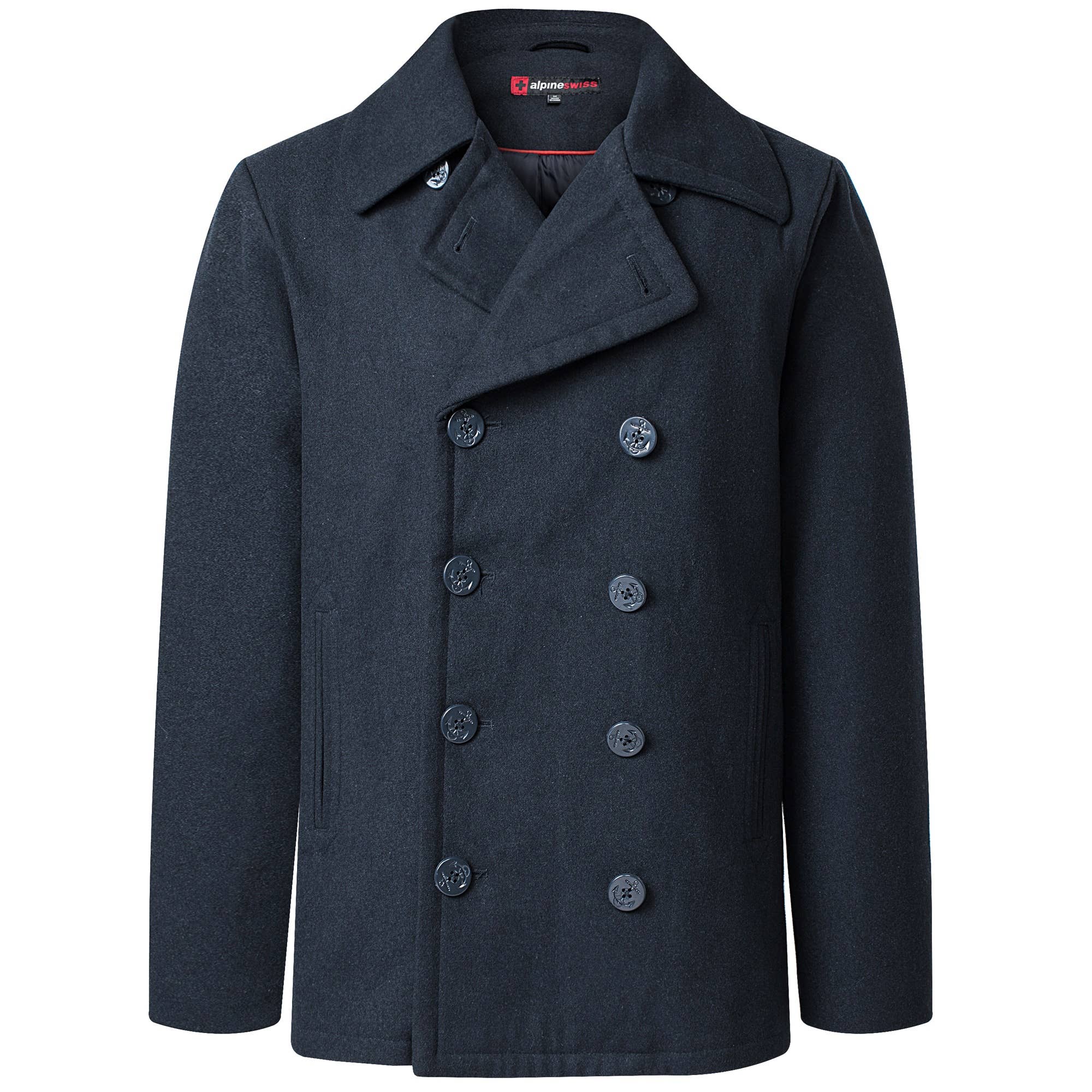 Alpine Swiss - Wholesale Peacoat - Men's - Mason Mens Wool Blend Pea Coat Jacket Double Breasted Dress7