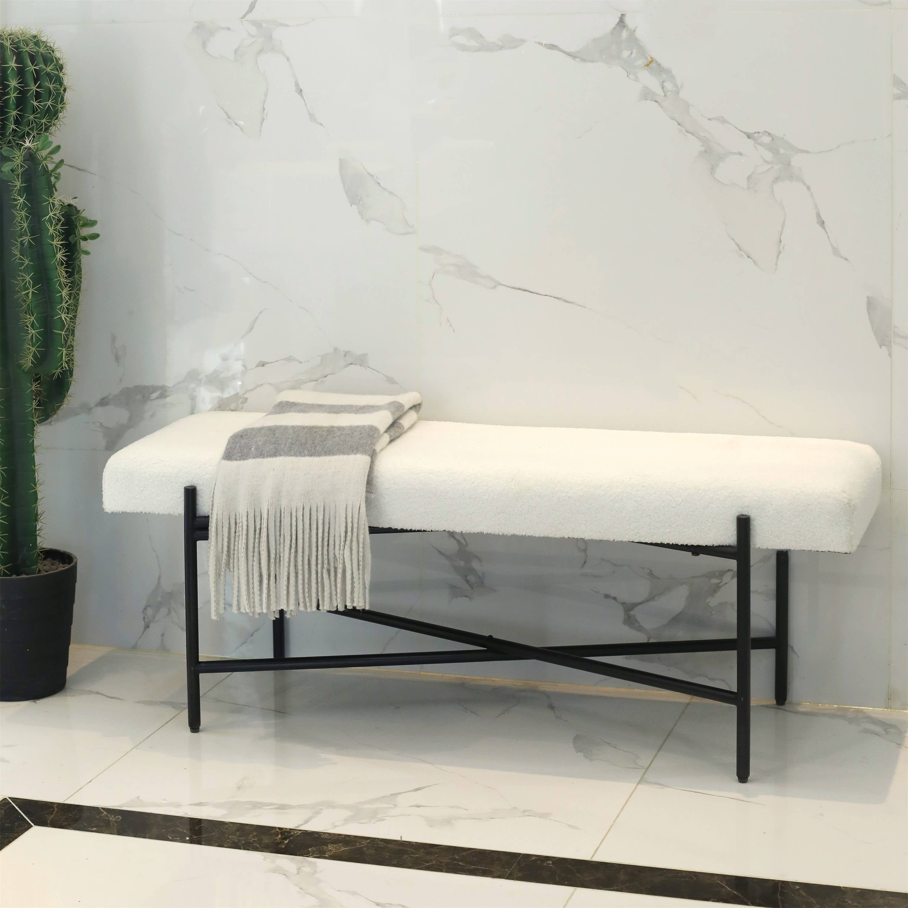 Cheungs Home Decor - Wholesale Bench - Tingri Modern White Cushion Top Entryway Bench1