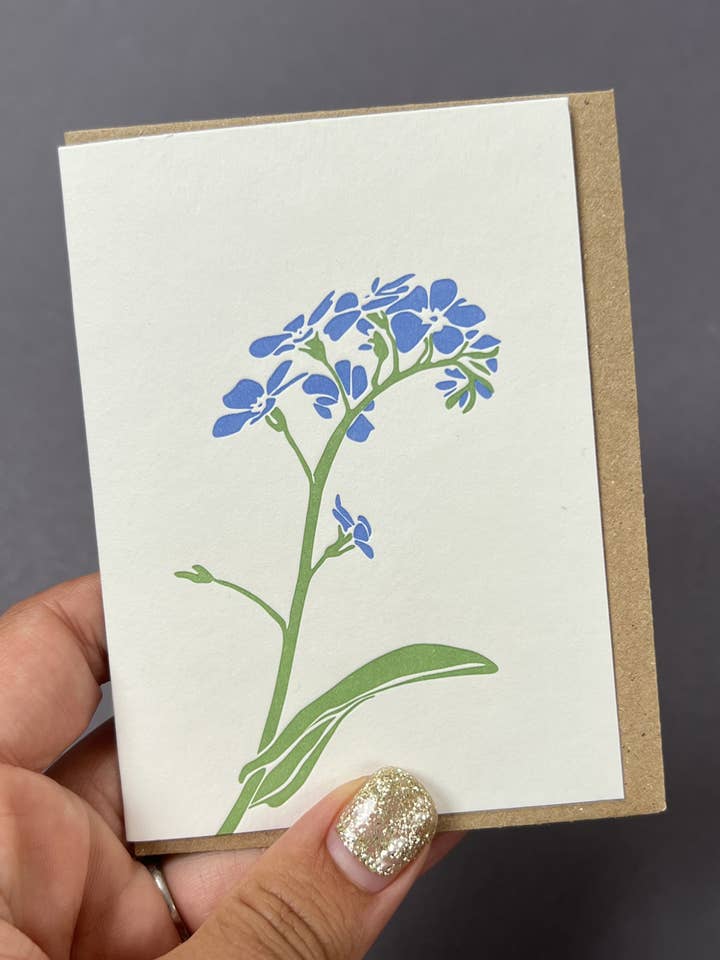 Forget-Me-Not Card for wholesale by Penguin Ink