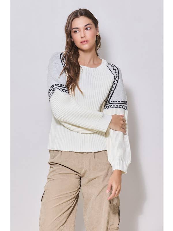 White Grey Wide Rib Sweater for wholesale on Faire