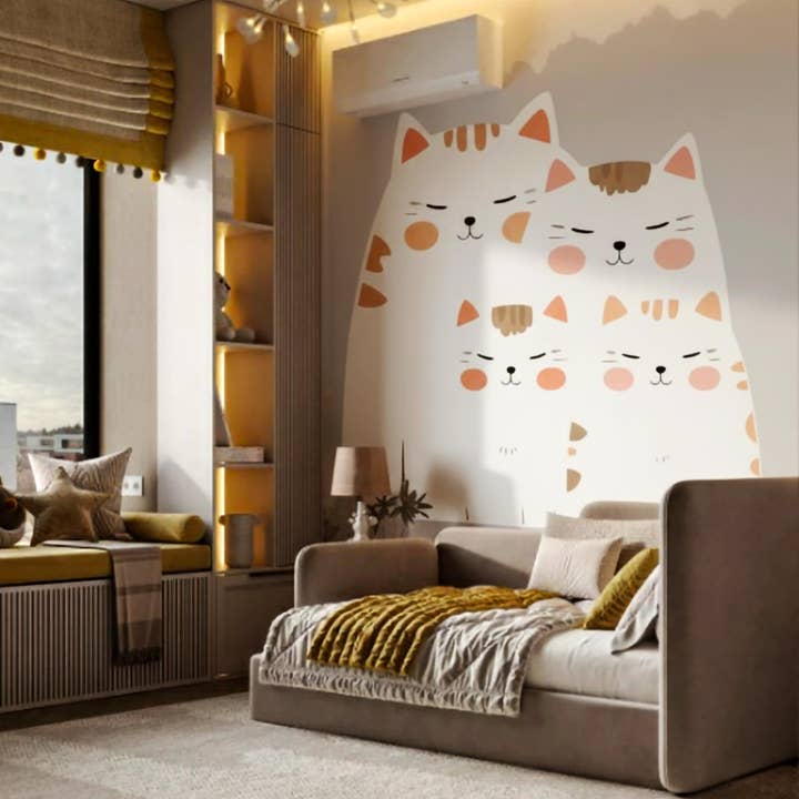 Sticker mural Famille de chats mignons | Autocollant animalier pour chambre de bébé pour la vente par Decords