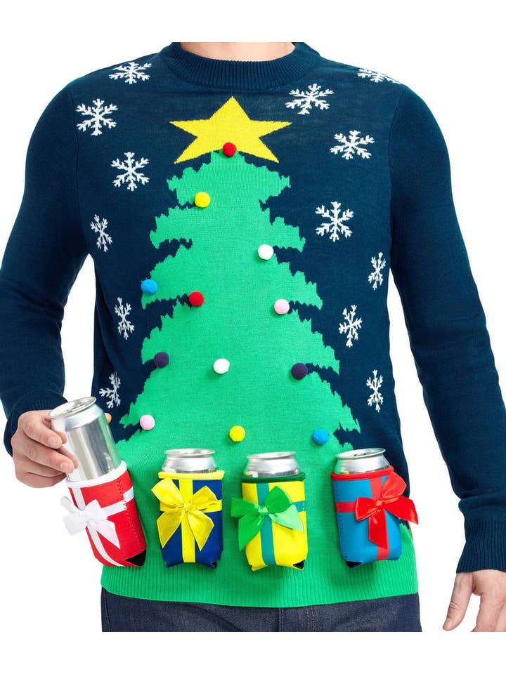 Tipsy Elves - Wholesale Knit Sweater - Men's - Christmas Tree Beer Holder - Men's Ugly Christmas Sweater1