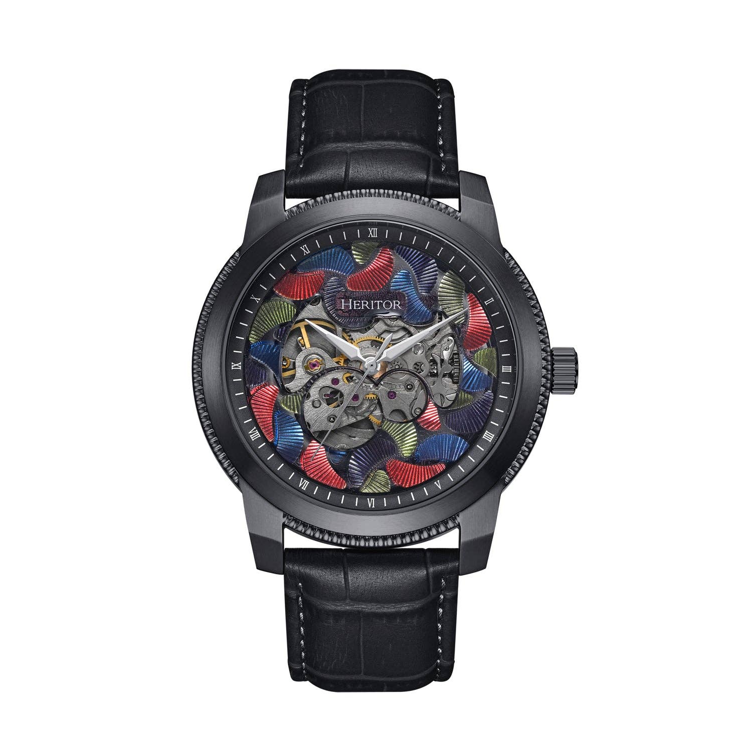 Heritor Automatic - Wholesale Wrist Watch - Men's - Heritor Automatic Emmanuel Semi-Skeleton Leather-Band Watch3