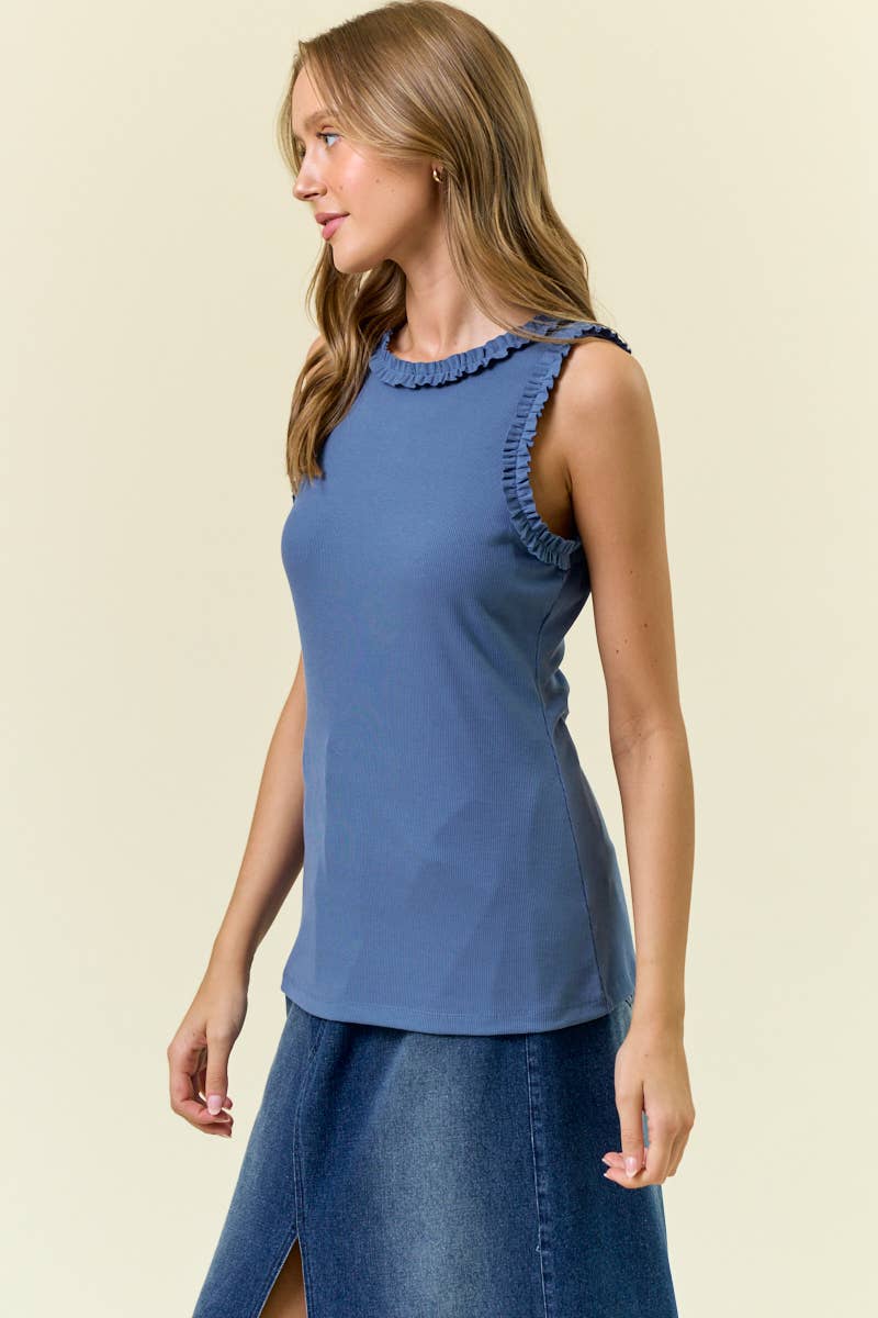 Doe and Rae – wholesale Tank top – Women′s – SOLID KNIT TANK W.RUFFLE TRIM - 41866T18