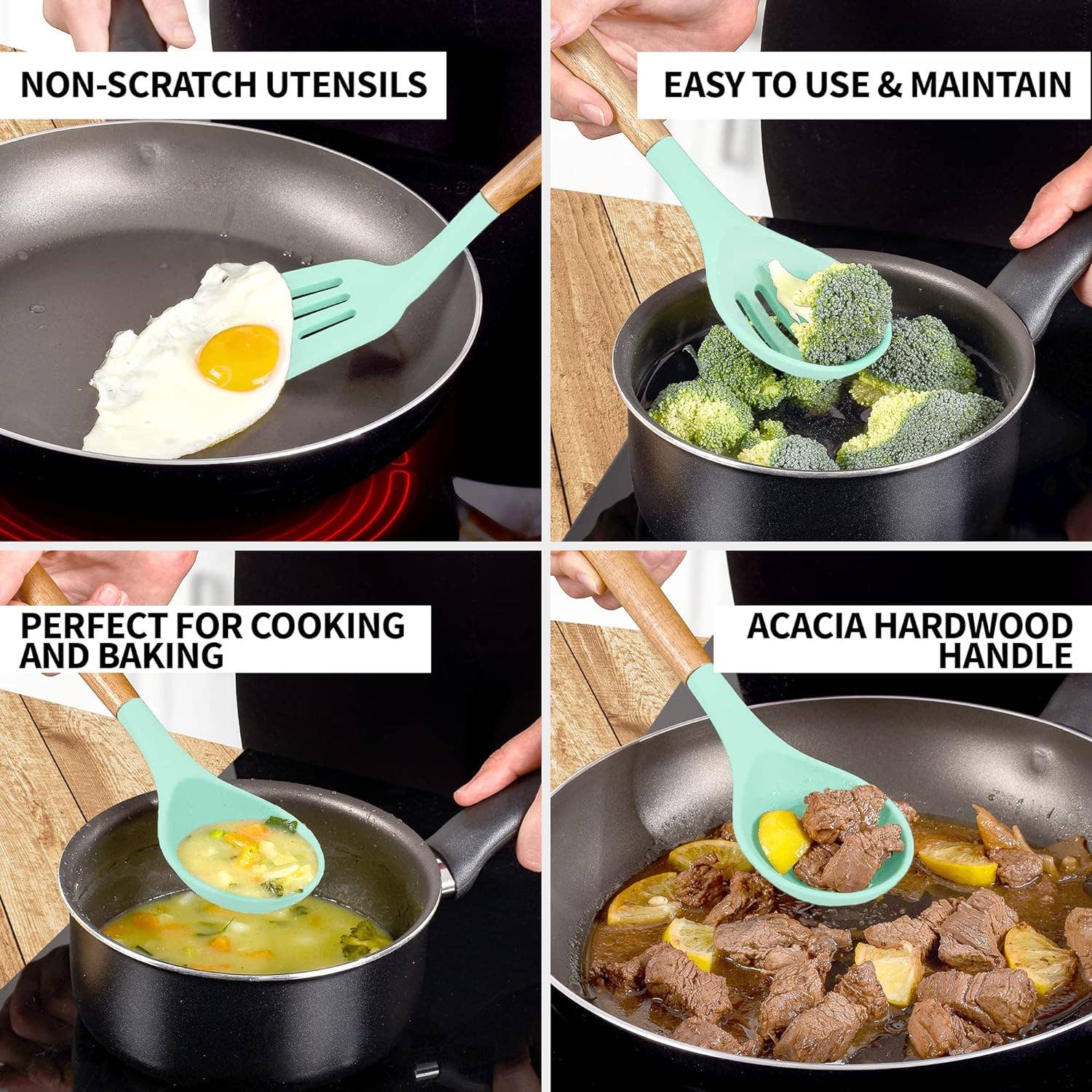 Zulay Kitchen - Wholesale Kitchen Utensil Set - 5-Piece Silicone Utensils Set with Wooden Handles4