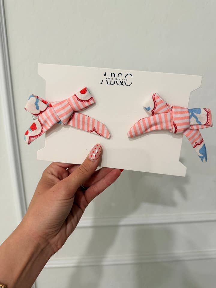 Rose & Bow Valentine | Bamboo Clip Bow for wholesale by Annie Bean & Co