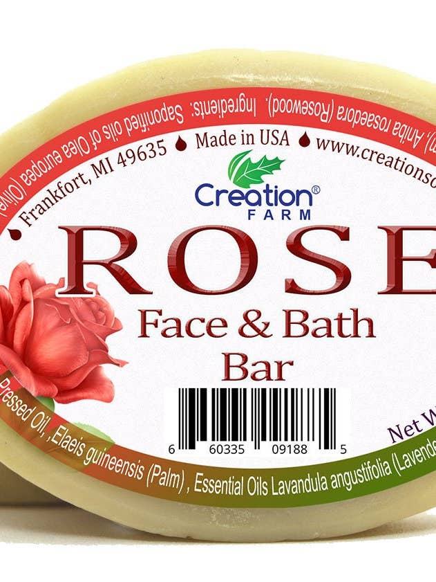 Rose Face and Bath Soap Twin Pack Two 4 Oz Bars by Creation Farm for Normal to Oily Skin Rose Geranium and Rosewood Oils for wholesale by Creation Farm Inc