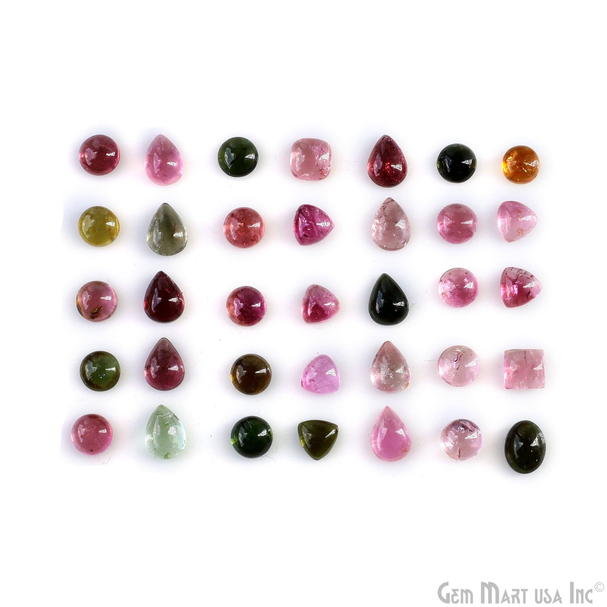 GemMartUSA – wholesale Spiritual stone/crystal – Multi Tourmaline Round & Pears Cabochon,5-7mm,5 Ct Loose Gem6