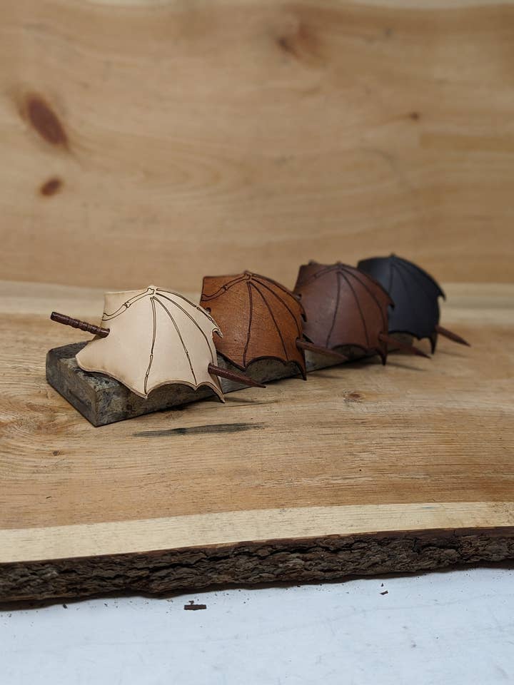 Customizable Bat Wing Leather Hair Barrette for wholesale by Frost & Ember Creations, LLC